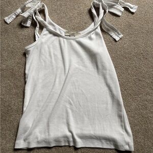 Loft Women’s White Tank Top with Eyelet Tie Straps Size Medium